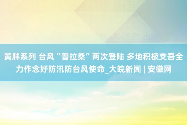 黄胖系列 台风“普拉桑”两次登陆 多地积极支吾全力作念好防汛防台风使命_大皖新闻 | 安徽网