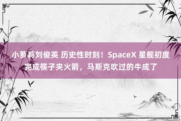 小萝莉刘俊英 历史性时刻！SpaceX 星舰初度完成筷子夹火箭，马斯克吹过的牛成了