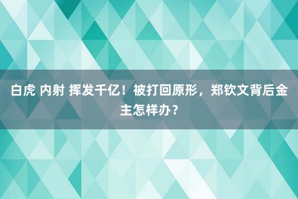 白虎 内射 挥发千亿！被打回原形，郑钦文背后金主怎样办？