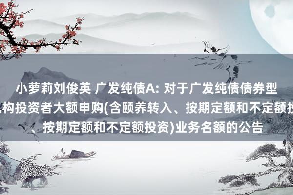 小萝莉刘俊英 广发纯债A: 对于广发纯债债券型证券投资基金颐养机构投资者大额申购(含颐养转入、按期定额和不定额投资)业务名额的公告