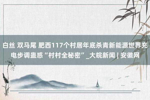 白丝 双马尾 肥西117个村居年底杀青新能源世界充电步调蛊惑“村村全秘密”_大皖新闻 | 安徽网