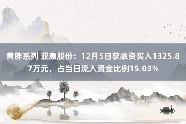 黄胖系列 亚康股份：12月5日获融资买入1325.87万元，占当日流入资金比例15.03%