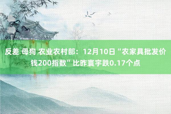 反差 母狗 农业农村部：12月10日“农家具批发价钱200指数”比昨寰宇跌0.17个点