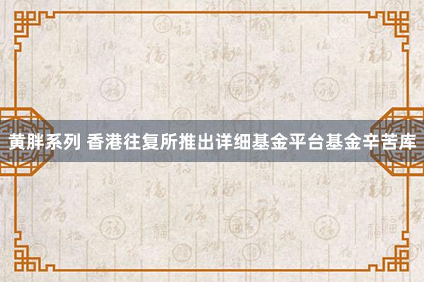 黄胖系列 香港往复所推出详细基金平台基金辛苦库