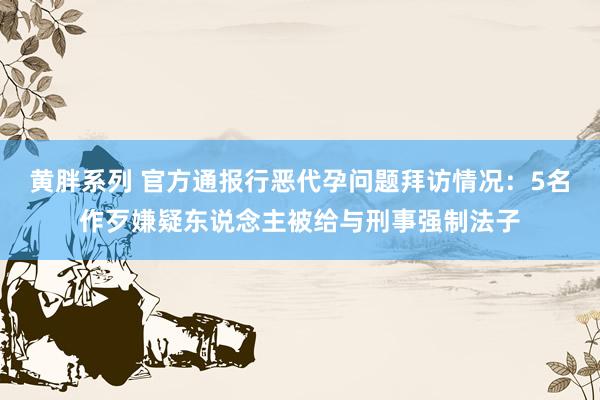 黄胖系列 官方通报行恶代孕问题拜访情况：5名作歹嫌疑东说念主被给与刑事强制法子