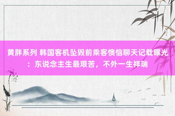 黄胖系列 韩国客机坠毁前乘客懊恼聊天记载曝光：东说念主生最艰苦，不外一生祥瑞